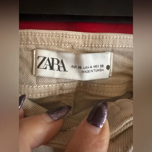 NWOT- ZARA Light Tan Raw Hem Trousers Size 4 - Picture 3 of 3